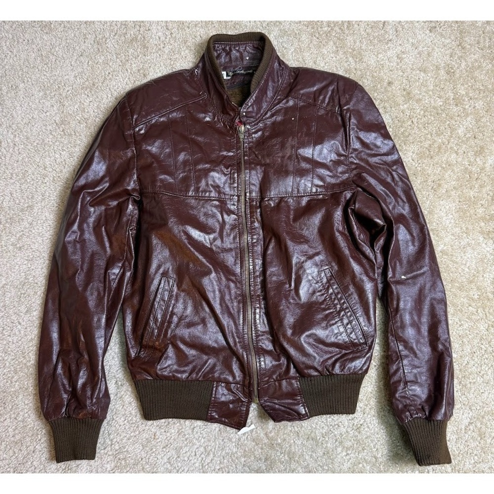 Sears The Leather Shop Men's Brown Leather Jacket Zip Out Faux Fur Lining Sz 40R
